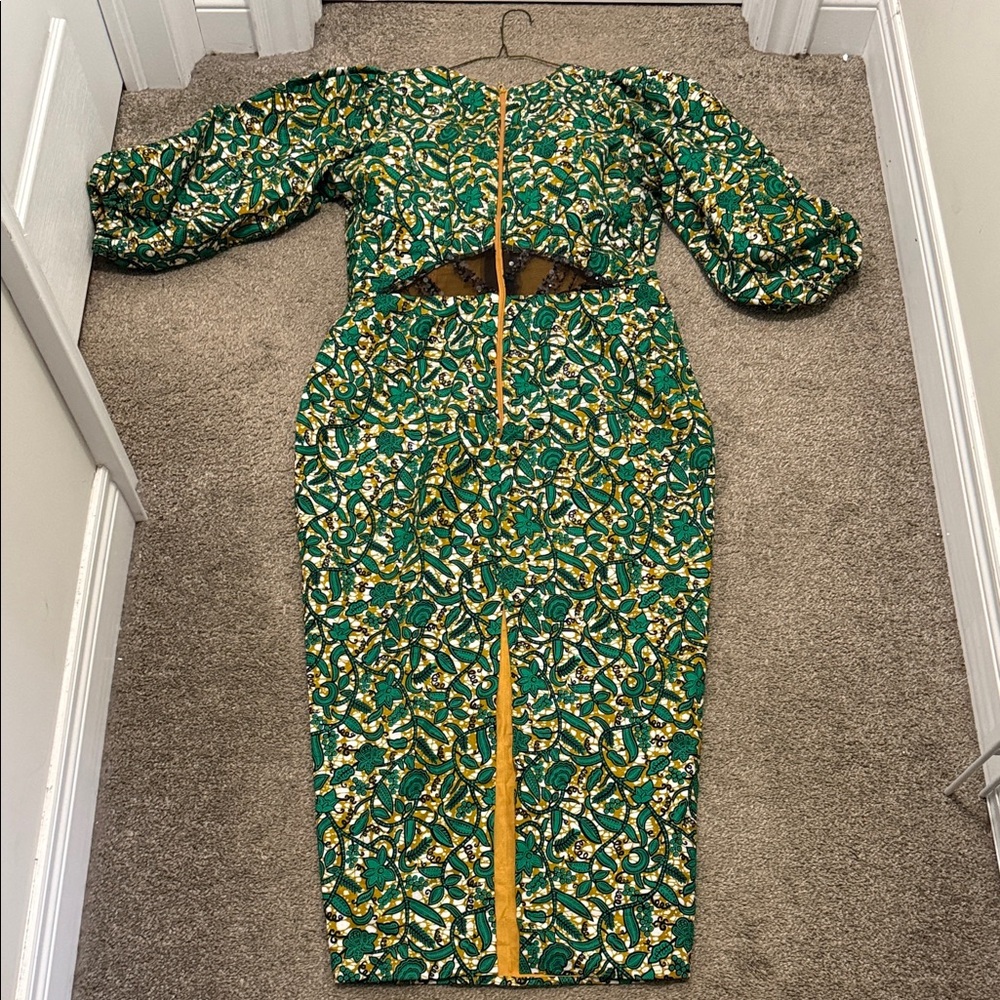 Chic Green and Yellow Long Sleeve Dress - Picture 2 of 2